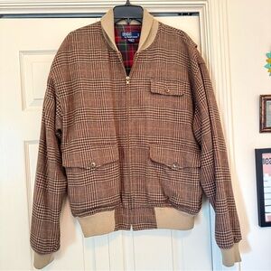Vintage Polo Ralph Lauren Houndstooth Wool Tweed Ribbed Collar Bomber Jacket L